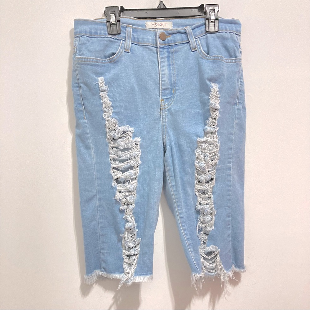 Vibrant Women’s Distressed Blue Bermuda Jean Shorts Denim Jorts